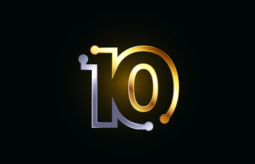 gold and silver metal number 10 for logo icon design