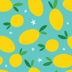 Fototapeta premium Hand drawn seamless pattern of colorful citrus lemon in doodle sketch style. Perfect for textile, fabric, wallpaper, poster, etc.