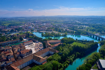 Fototapeta na wymiar Aerial photography with drone. Beautiful view of the city of Peschiera del Garda, Italy.