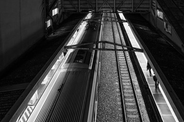 Tokyo JR train at Ochanomizu station platform at night