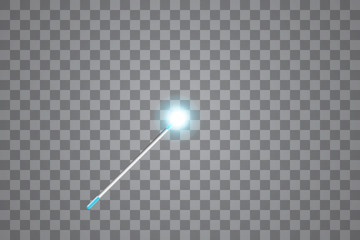 Blue Magic wand. Vector illustration. Isolated on transparent background.