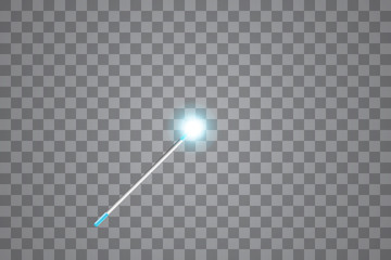 Blue Magic wand. Vector illustration. Isolated on transparent background.