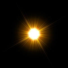 Vector sunlight special lens flare light effect. Sun isolated on black background. Glow light effect