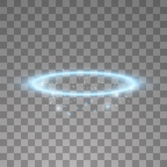Blue halo angel ring. Isolated on black transparent background, vector illustration