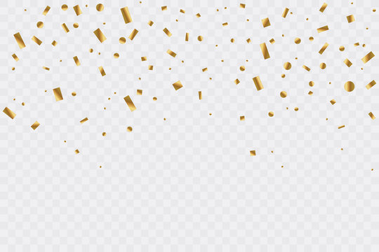 Golden Confetti On Transparent Background. Celebration Party. Vector Illustration