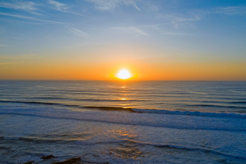 Aerial from a beautiful sunset at the west coast in Portugal