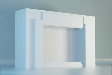 Shop window display, Empty storefront, White Showcase. 3d rendering.