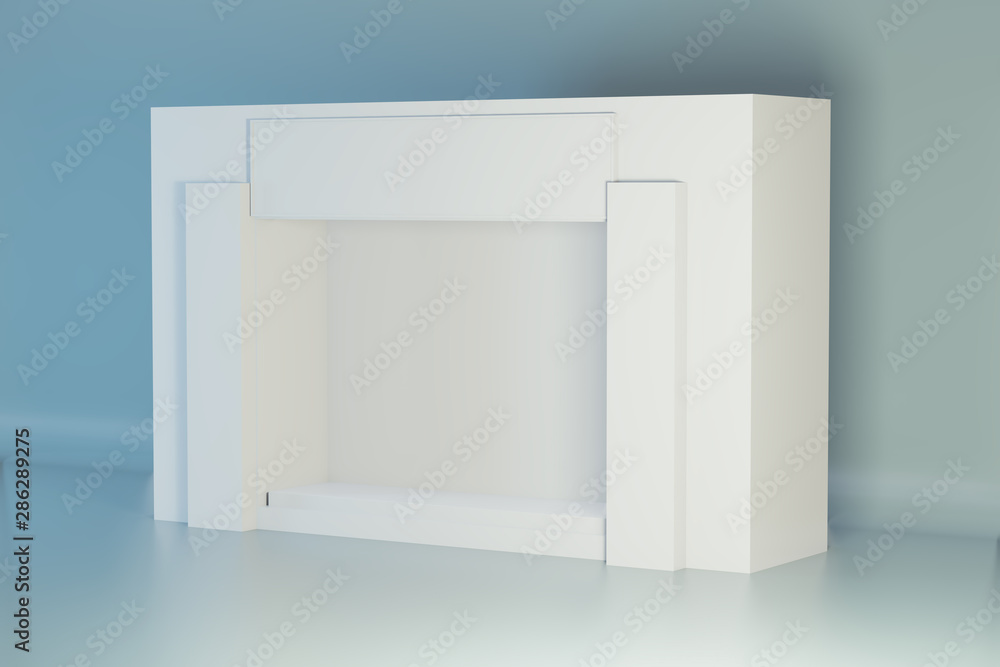 Poster shop window display, empty storefront with light, showcase mock up 3d rendering.