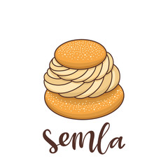 Semla (Samlor) is a traditional sweet bun from Scandinavia and the Baltic countries. It can be used for menu, sign, banner, poster, etc.