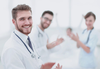 Fototapeta na wymiar Doctors clapping hands and applauding on consent