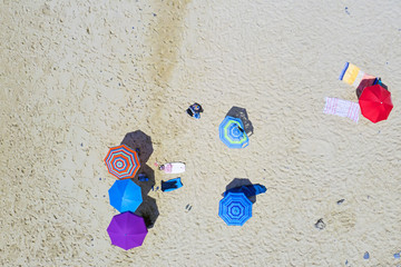 Aerial topshot from beach parasols at the beach