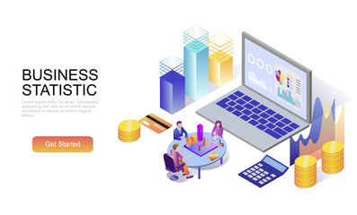 Modern flat design isometric concept of Business Statistic decorated people character for website and mobile website development. Isometric landing page template. Vector illustration.
