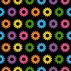 Seamless floral pattern. Abstract floral background. Bright flowers on a black background.