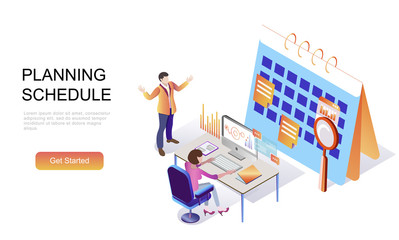 Modern flat design isometric concept of Planning Schedule decorated people character for website and mobile website development. Isometric landing page template. Vector illustration.