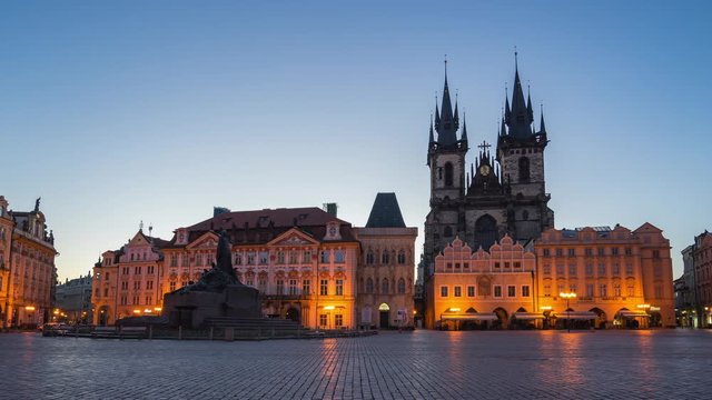 Night to day time lapse video of Prague old town square in Czech Republic