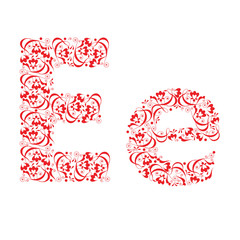 letter E in floral vignettes