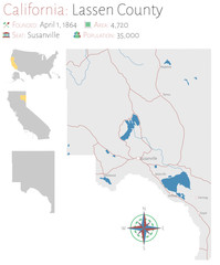 Large and detailed map of Lassen county in California, USA