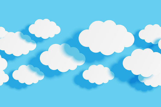 Seamless border with paper clouds on blue sky background for Your design