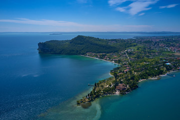 Fototapeta premium Aerial photography with drone, Rocca di Manerba in Garda lake,Italy.