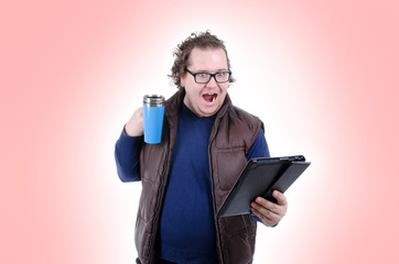 Winter mood. A man is drinking hot coffee.