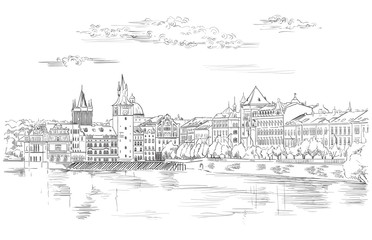 Fototapeta premium Vector hand drawing Prague 9 2