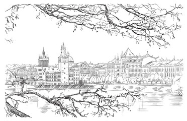 Vector hand drawing Prague 9