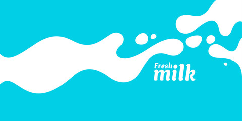 Modern poster fresh milk with splashes on a light blue background. Vector illustration