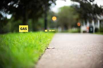 Gas line stake flag buried underground utility