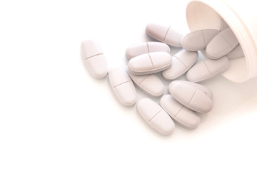 Pills, Medicine and healthy, Close up of capsules, medicine or herbal vitamin on white background, Natural vitamin supplements on the white background.