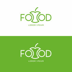 Inscription food. Modern sign and emblem for design and advertising