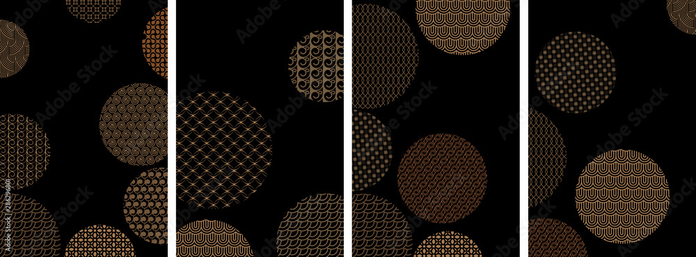 Canvas Prints covers with circles and different golden geometric patterns on black, vector set