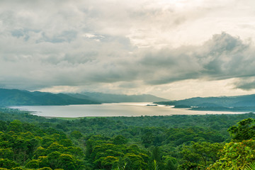 Lake arenal and surrounding rainforest in the Alajuela region of Costa Rica