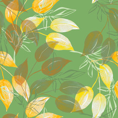 Seamless pattern of autumn tree branches.Watercolor illustration on white and color background.