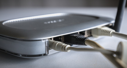 router wifi ethernet connection network port wireless closeup