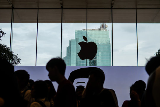 Bangkok, Thailand - November 10, 2018: Apple logo at Apple Store Iconsiam in Bangkok, Thailand