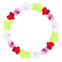 A wreath of different flowers of orchids.