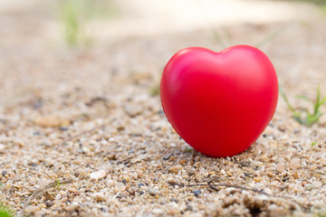 Fototapeta premium Red heart-shaped ball on the floor of nature, Valentines Day concept.World Heart Day.Nature reserve
