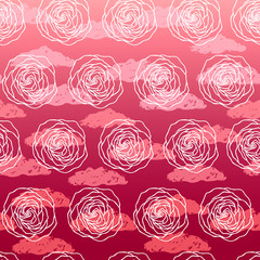 Abstract clouds and roses on a gradient background. Clouds graphic wallpaper. pattern. Valentine's Day.