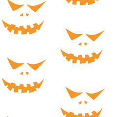Obraz premium Seamless pattern with halloween carved jack faces silhouettes on black background. Can be used for scrapbook digital paper, textile print, page fill. Vector illustration