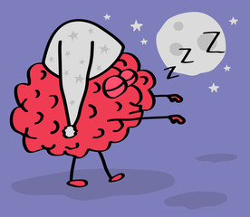 The brain is sleepwalking. Cartoon. Vector illustration. 