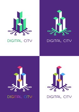 Digital City Emblem. Set of logo designs on the subject of "Smart City Technologies".