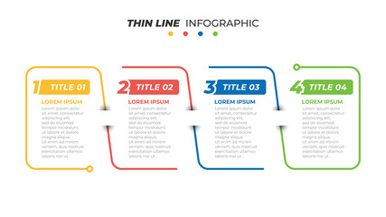 Business infographics. Thin line minimal design label with 4 options, steps or processes. Vector illustration.