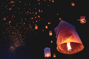Lanterns festival, Yee Peng and Loy Khratong in Chiang Mai in Thailand