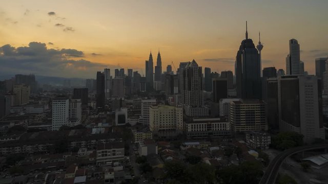 Time Lapse Of Kuala Lumpur Skyline During Sunrise.Zoom Out Effect.HD