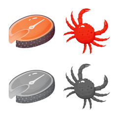 Isolated object of fresh and restaurant logo. Collection of fresh and marine stock symbol for web.