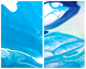 Hand painted abstract background samples. Liquid acrylic art. Blue marble texture