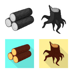 Vector design of tree and raw sign. Set of tree and construction stock symbol for web.