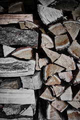 Close-up of firewood With two stacking patterns