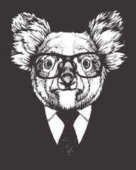 Portrait of Koala in suit. Hand-drawn illustration. Vector.