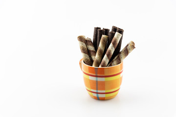 Chocolate Wafer Rolls Stick - White Background